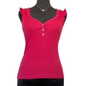 VS Tee Shop Women's Small Ruffle Sleeve Sleeveless Red Top With Button Accents